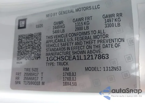 2020 Chevrolet Colorado 2Wd Long Box Lt z USA, uszkodzony, nr VIN 1GCHSCEA1L1217863